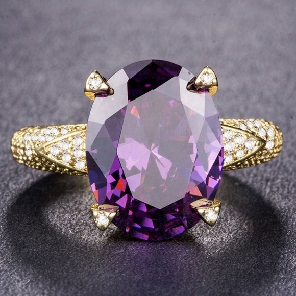 18K Gold Plated Beautiful Purple CZ Women Promise Ring, FB16FA1022 - Picture 1 of 3